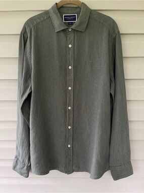 Charles Tyrwhitt Men's Olive Green Linen Shirt Size Medium Slim Fit
